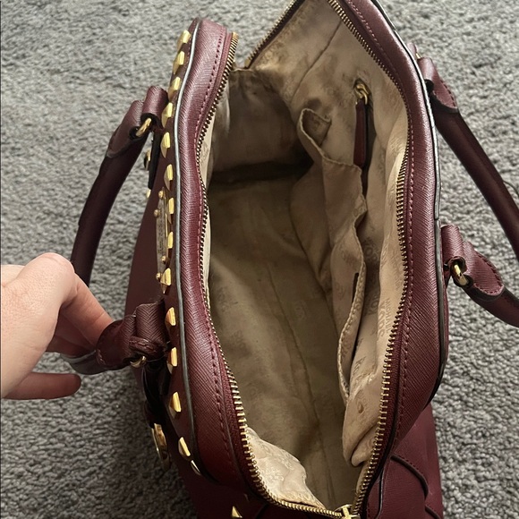 Michael Kors Wine Studded Satchel with Gold Hardware - Picture 3 of 4